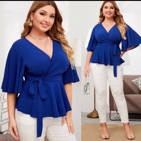 Plus Peplum Surplice Wrap Knot Top - Picture 3 of 4